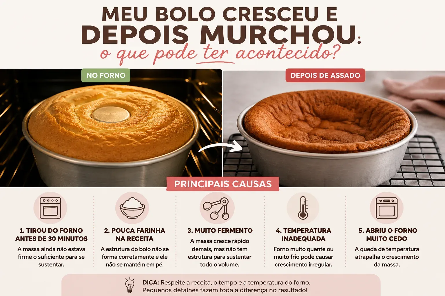 Meu bolo cresceu e depois murchou: o que pode ter acontecido?
